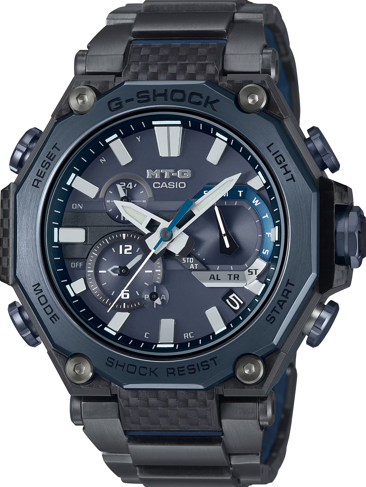 萬年鐘錶 - G-SHOCK  MT-G系列  雙層碳核心防護堅韌創新設計太陽能藍芽電波耐震男錶  MTG-B2000YBD-2A  錶徑 : 49.8mm