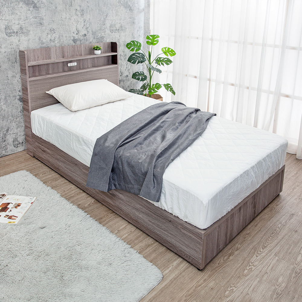 米恩3.5尺單人床房間組-2件組-附插座床頭片+六分木心板床底(六色可選-不含床墊)