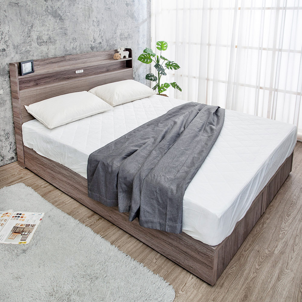 米恩5尺雙人床房間組-2件組-附插座床頭片+六分木心板床底(六色可選-不含床墊)