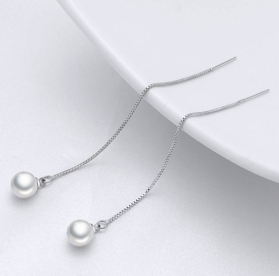 韓國JK 時尚流蘇長鍍銀耳飾品珍珠耳環 J1012