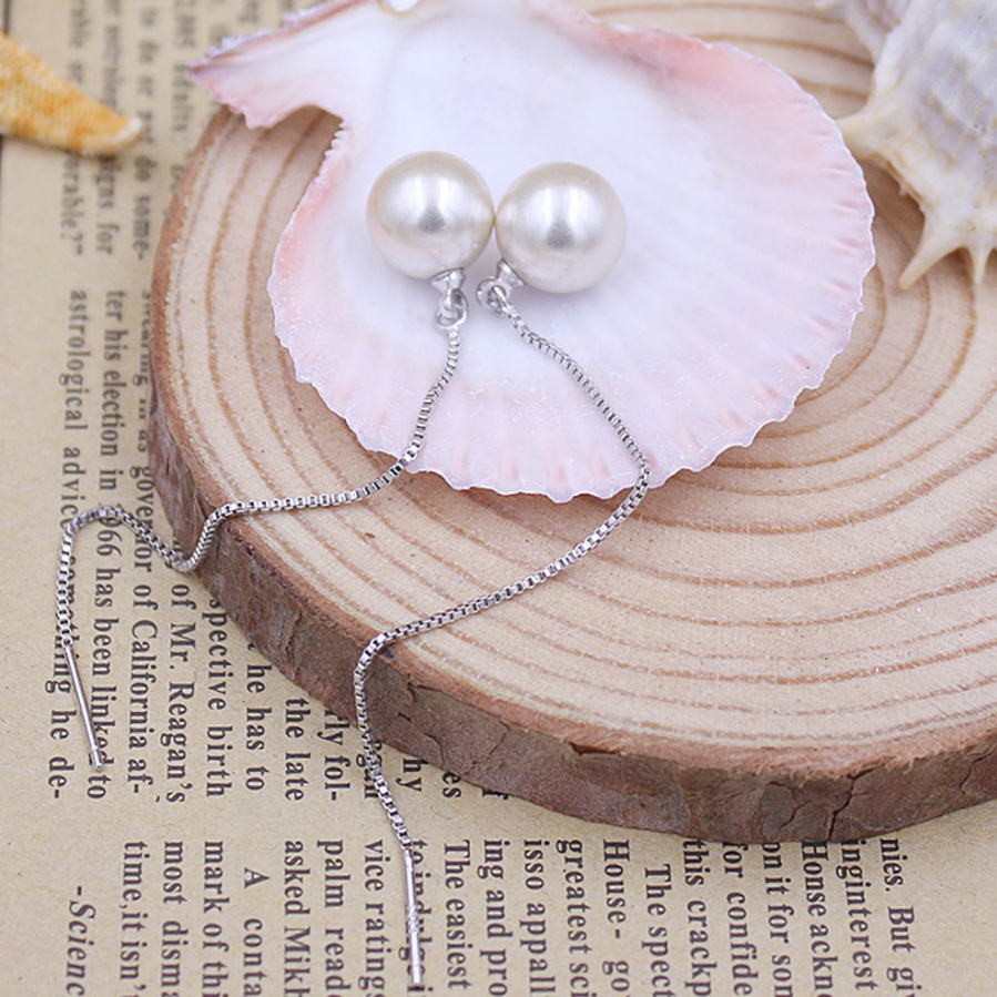 韓國JK 時尚流蘇長鍍銀耳飾品珍珠耳環 J1012