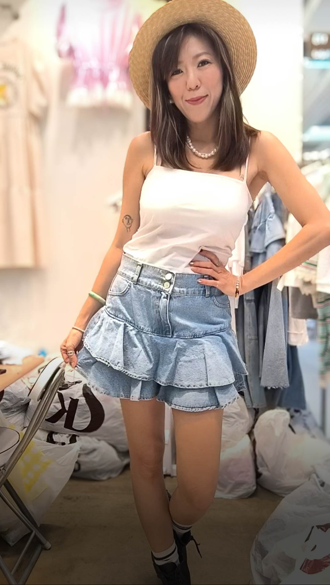 PM_K3083  ▶️牛仔短褲裙(MM穿M) 👉S(W:27-28" H:36") M(W:29-30" H:37") L(W:31-32" H:38") L:cm👈