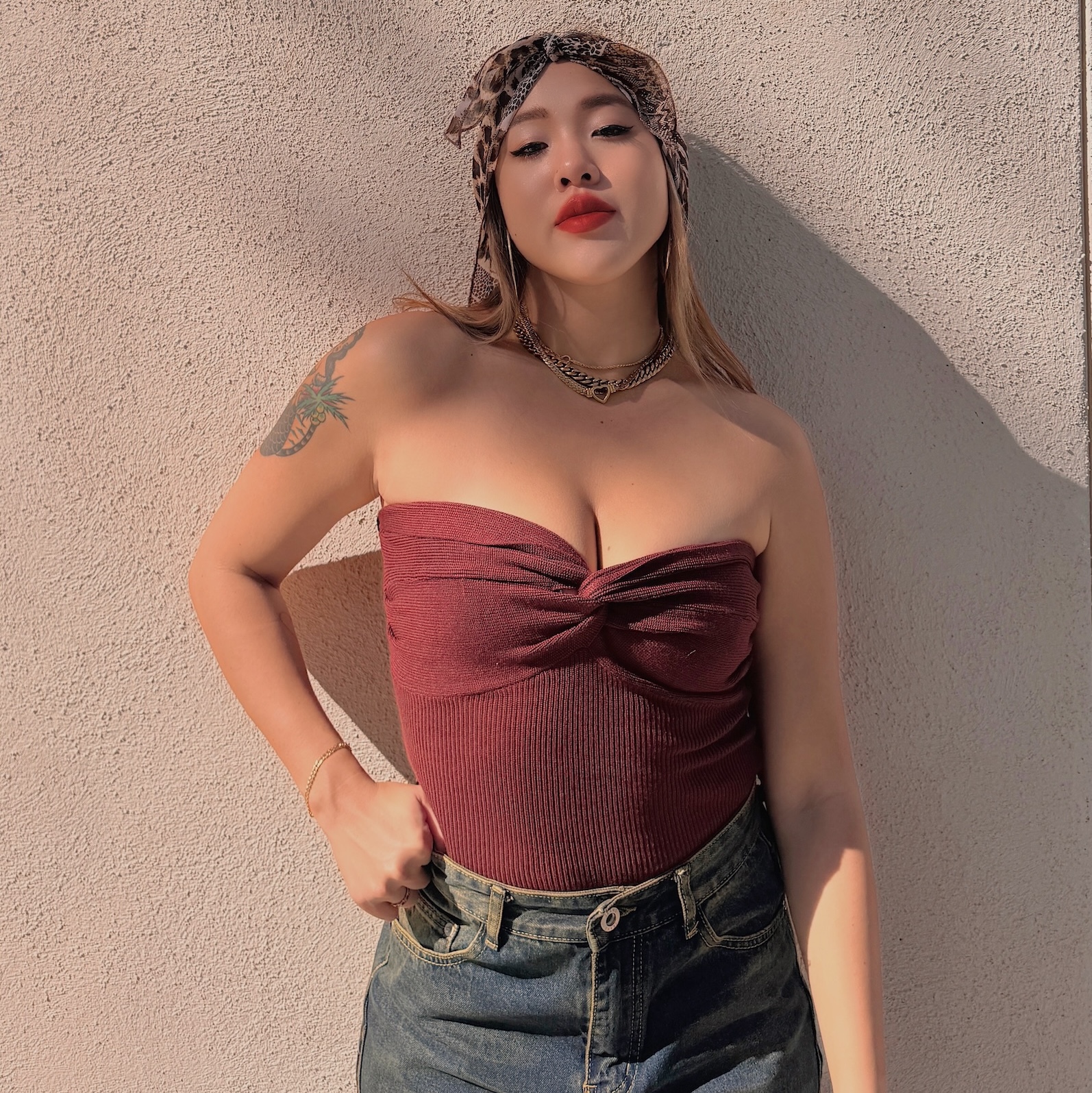 美式針織扭結平口上衣(2色)