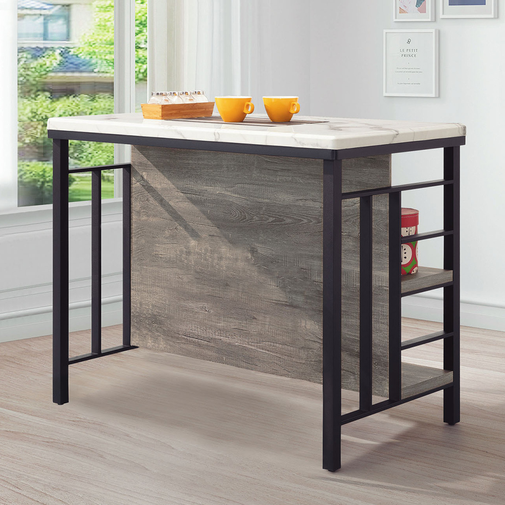 歐維克4尺工業風仿石面中島型吧台桌+餐櫃/多功能收納餐桌櫃/工作桌/收銀櫃檯桌(灰橡色)