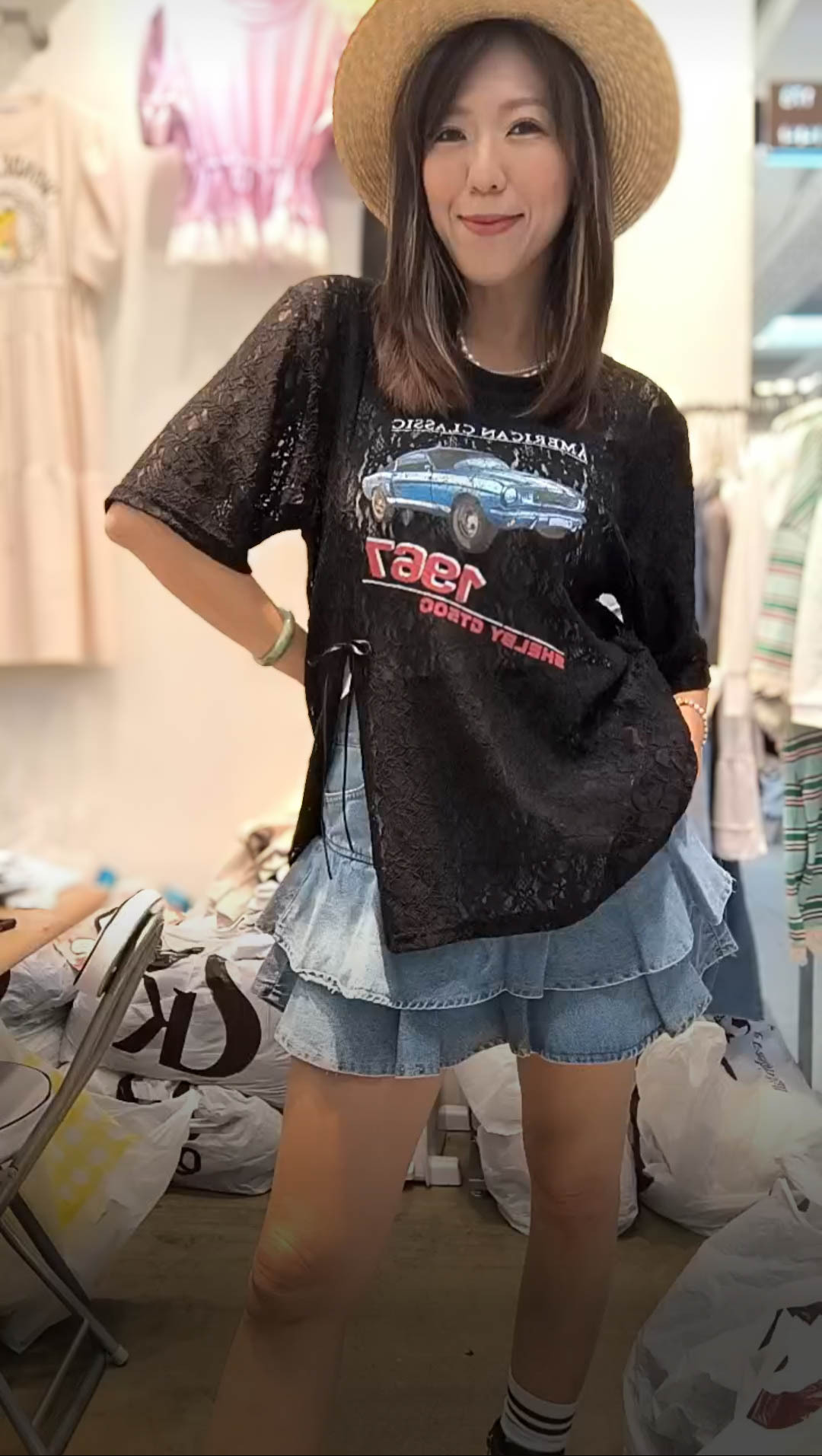 PM_K3052  ▶️蕾絲車子T恤 👉B:114cm L:66cm👈