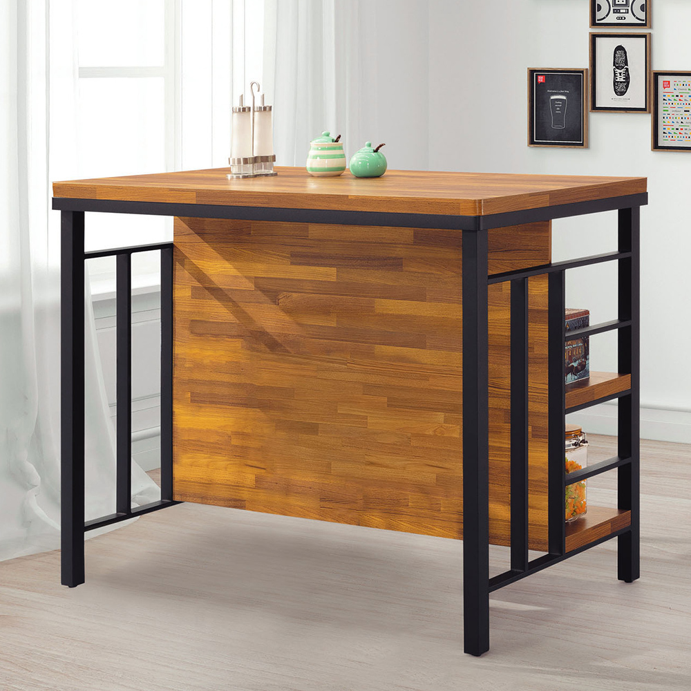 歐維克4尺工業風中島型吧台桌+餐櫃/多功能收納餐桌櫃/工作桌/收銀櫃檯桌(集層木色)