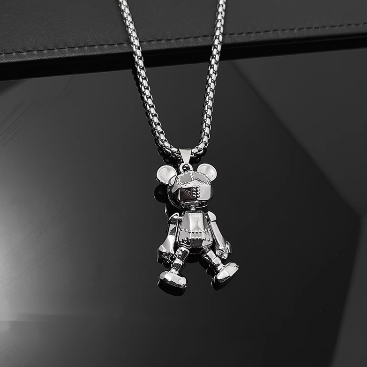 韓國JK 新款四肢可活動小熊項鏈男潮嘻哈龐克情侶長款百搭吊墜配件 J1025