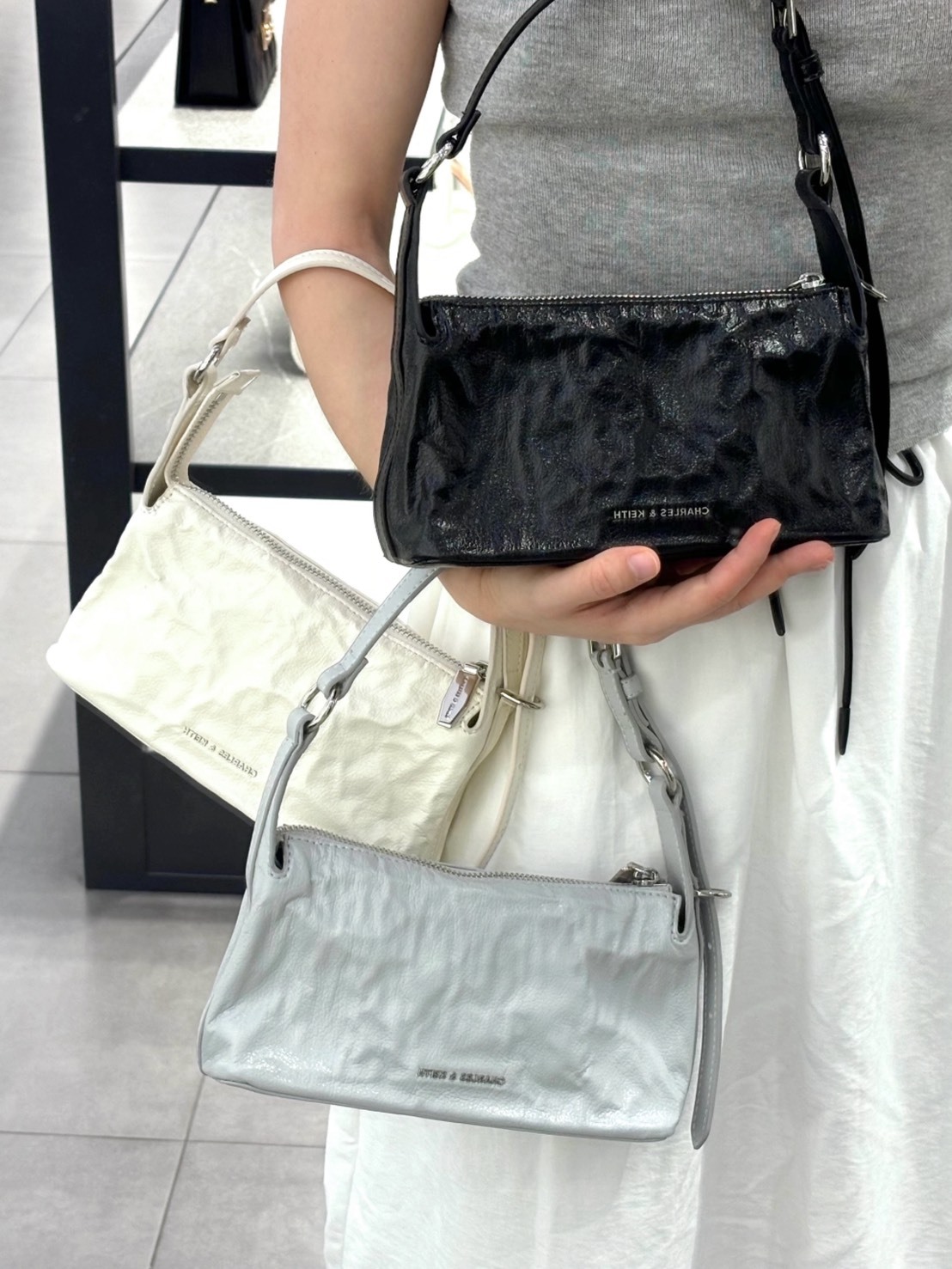 CHARLES&KEITH 小CK 多巴胺褶皺油蠟皮 腋下包