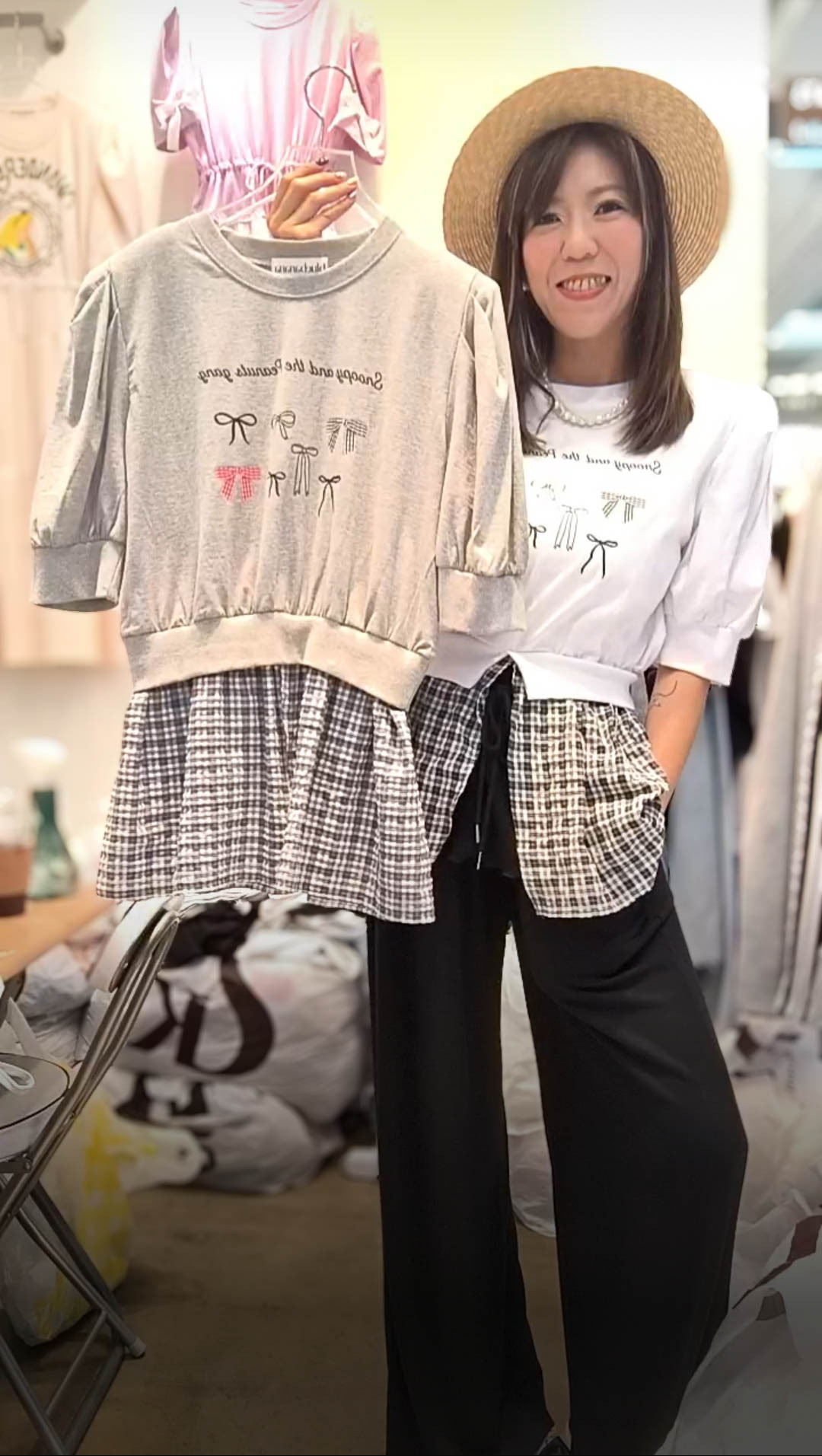 PM_K3078  ▶️很多蝴蝶結 接格子上衣 👉B:110cm L:74cm👈