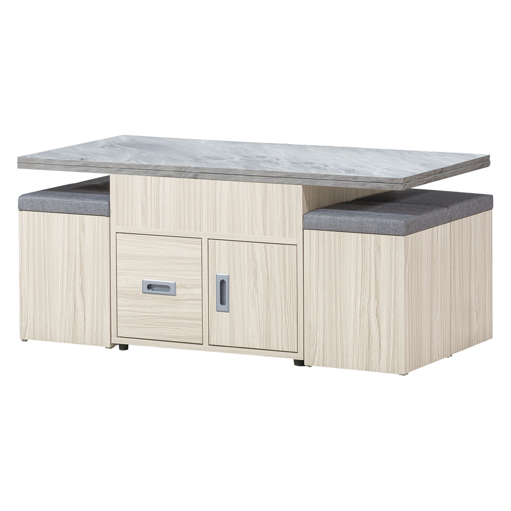 帕米4尺多功能升降仿石面大茶几/餐桌(附收納椅凳四入-四色可選)