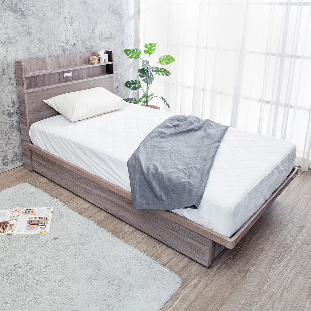 米恩3.5尺單人收納掀床房間組-2件組-附插座床頭片+側掀/尾掀/後掀床底(六色可選-不含床墊)