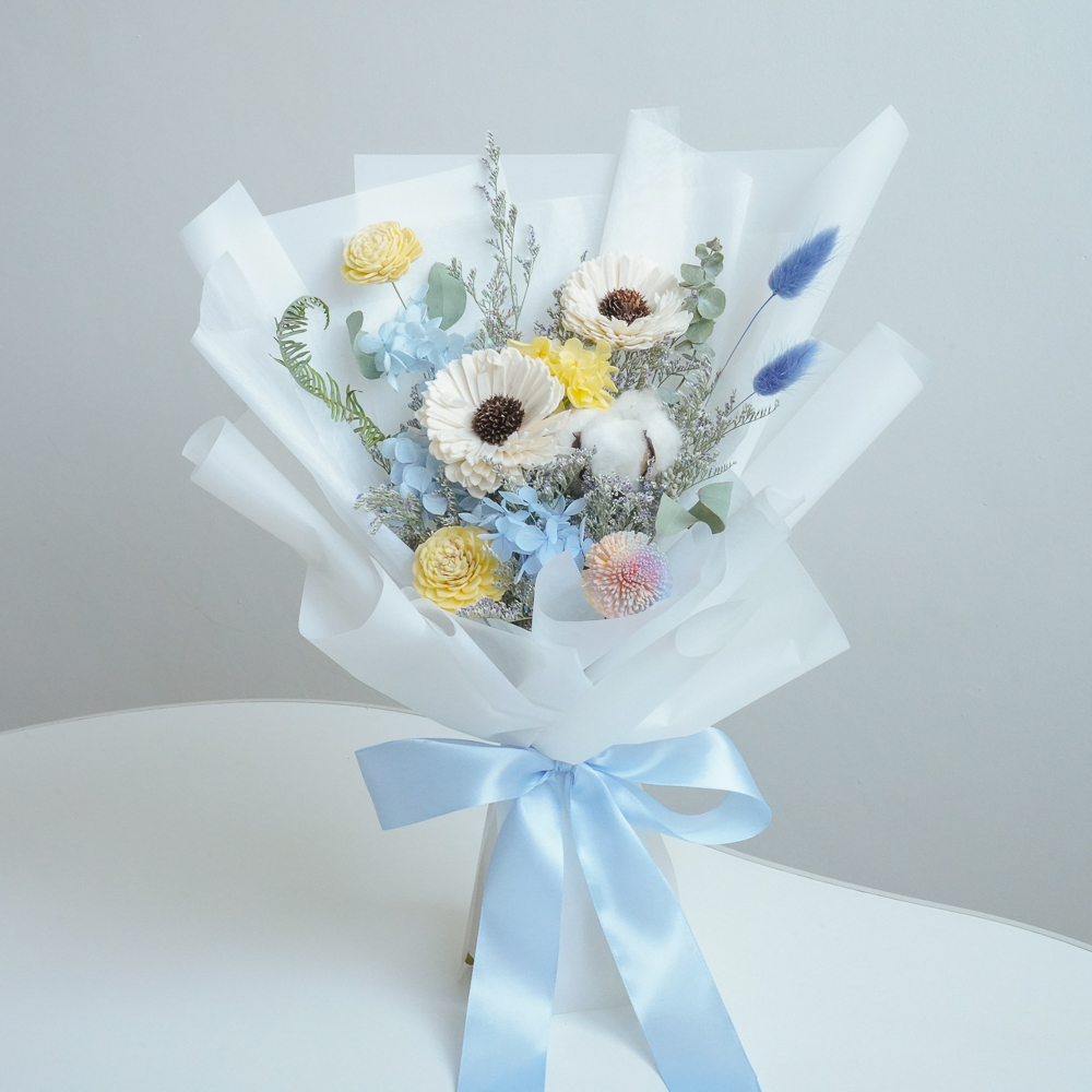 永生花花束畢業花束推薦,藍色向葵花束,向日葵花束推薦特寫