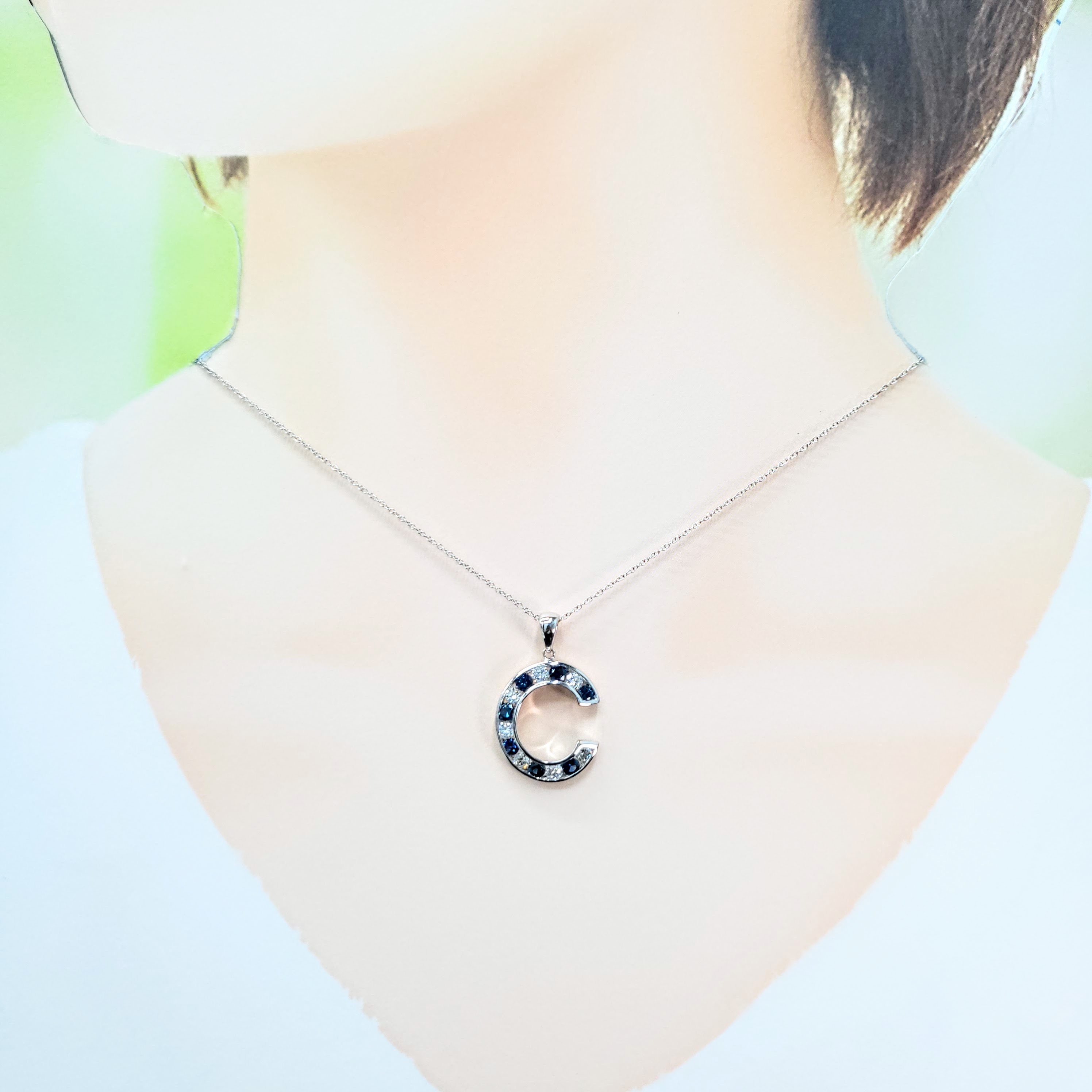 18K White Gold 0.35ct Sapphire and Diamond Pendant