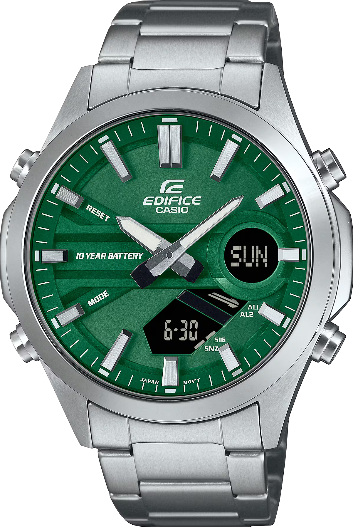 萬年鐘錶 - CASIO EDIFICE 系列  綠色面盤指針數位雙顯男錶 EFV-C120D-3A 錶徑 : 45.5MM