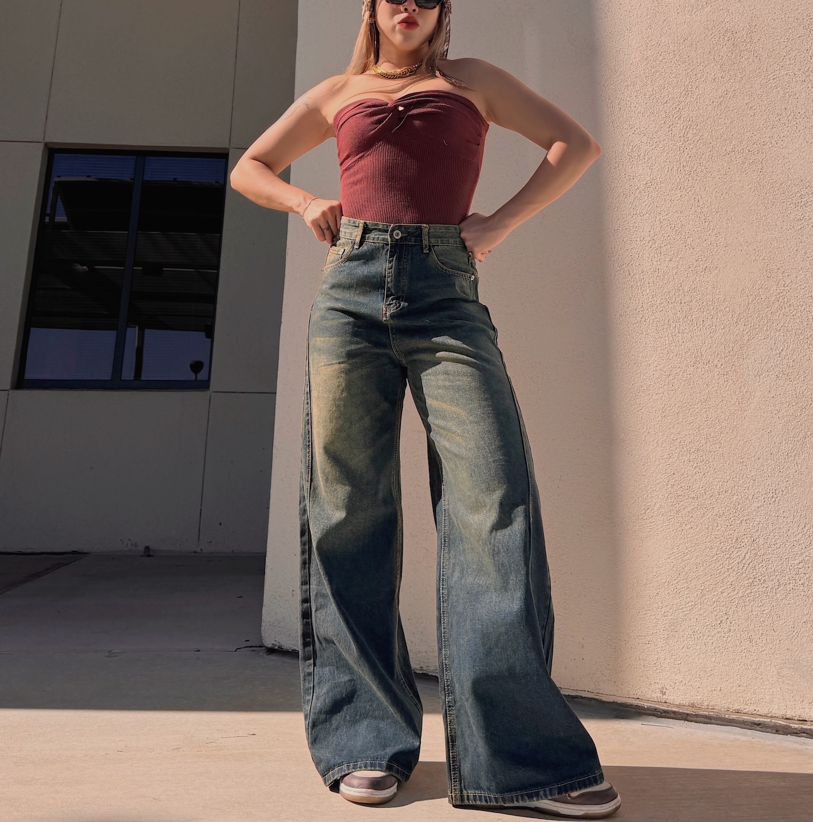 仿舊水洗直筒寬褲(2色)