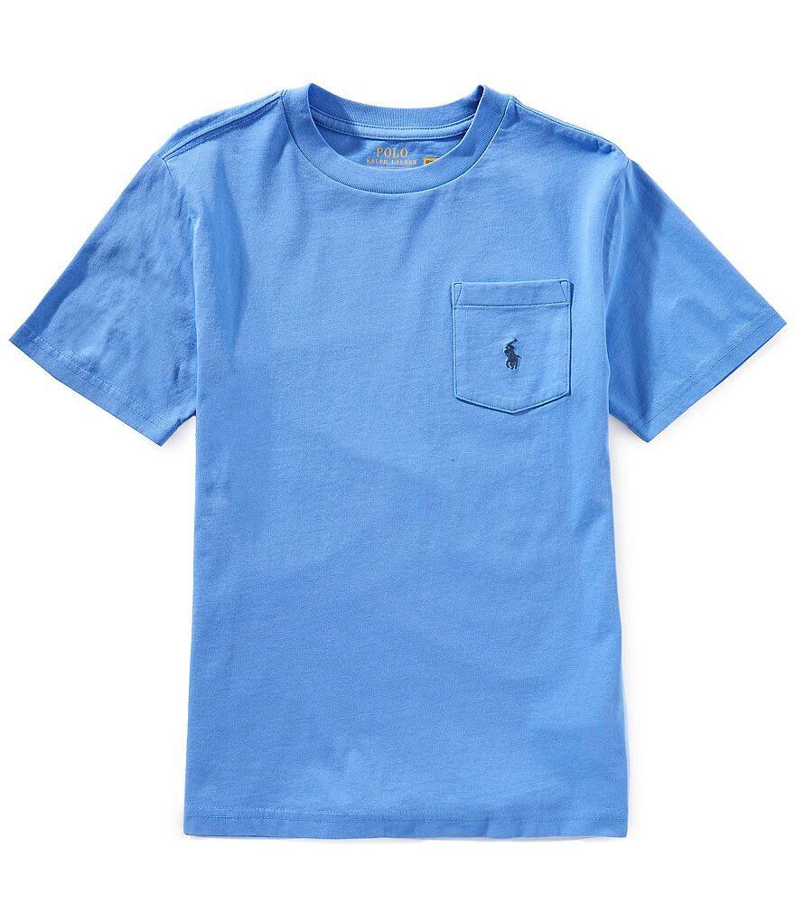 [USW] POLO RALPH LAUREN BLUE BIG KID'S CREW NECK POCKET T-SHIRT, 323970333003-BLUE (UZZ535)