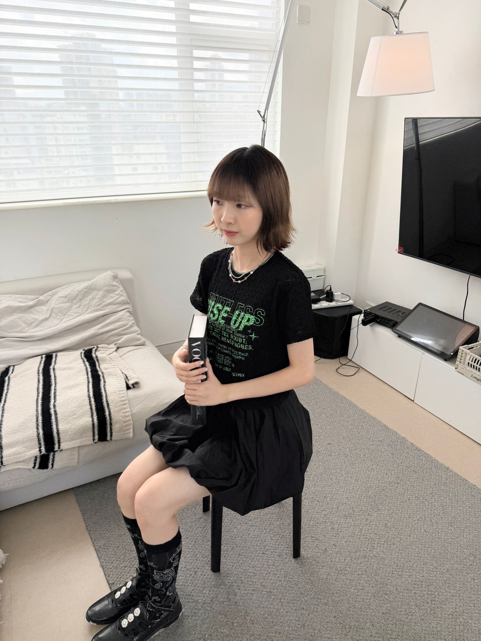 Lace撞色印花短Tee