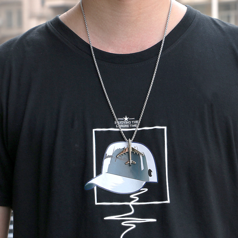 韓國JK 新款飛機項鏈男潮嘻哈龐克情侶長款百搭吊墜配件 J1030