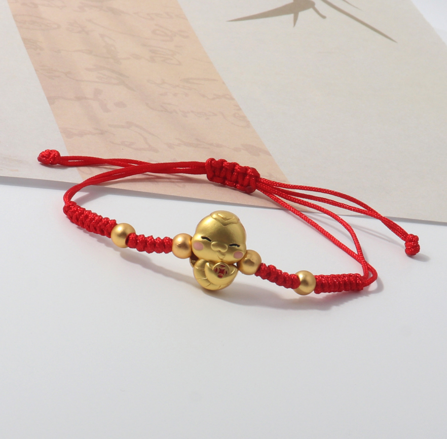 韓國JK 手工編織元寶金錢（蛇）紅繩手鏈 J1022