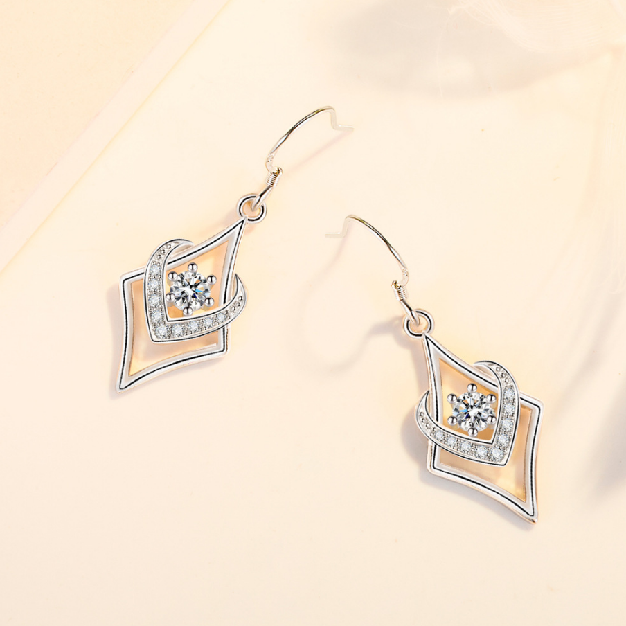 韓國JK 時尚鋯石菱形耳環水立方耳墜 | 耳環  J1017