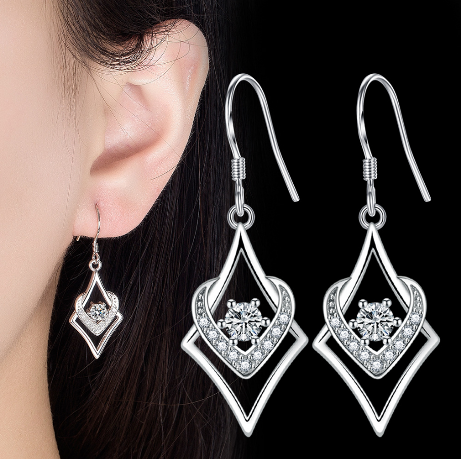 韓國JK 時尚鋯石菱形耳環水立方耳墜 | 耳環  J1017