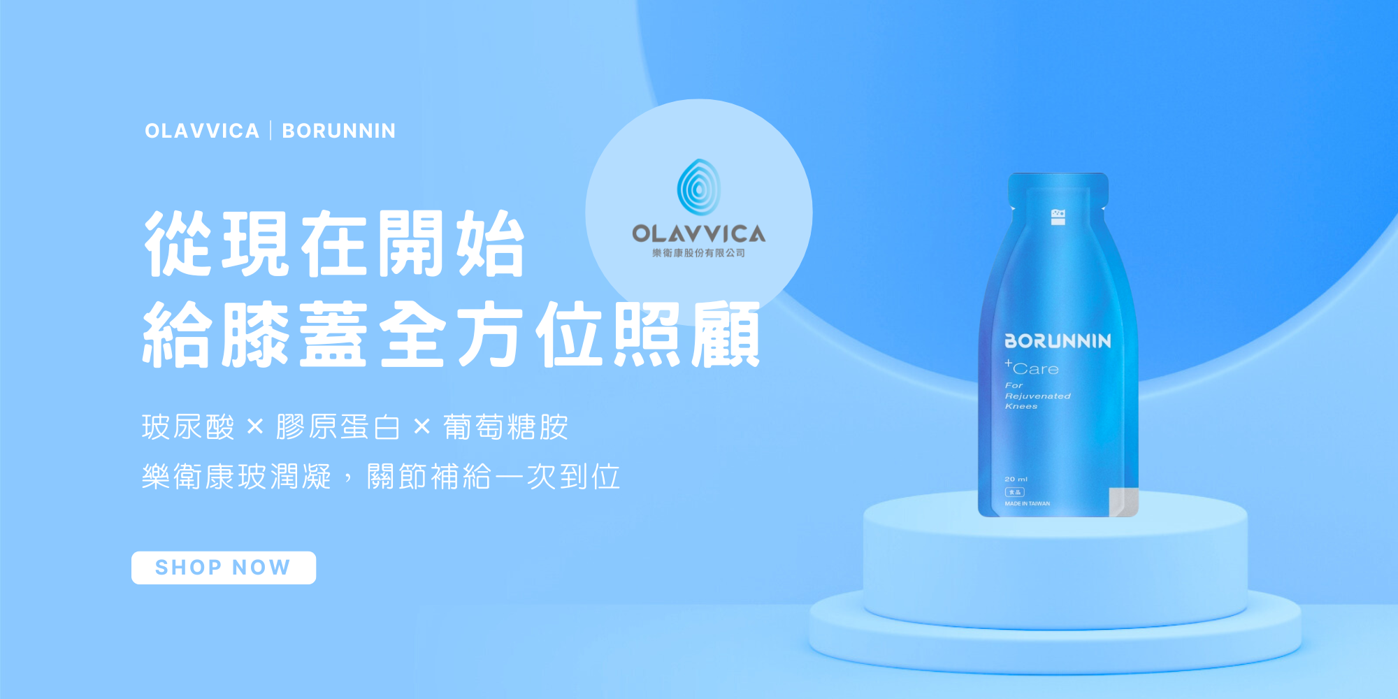 口服玻尿酸補充示意圖，強調玻潤凝含有雞冠萃取玻尿酸、軟骨素、葡萄糖胺等關節保養成分