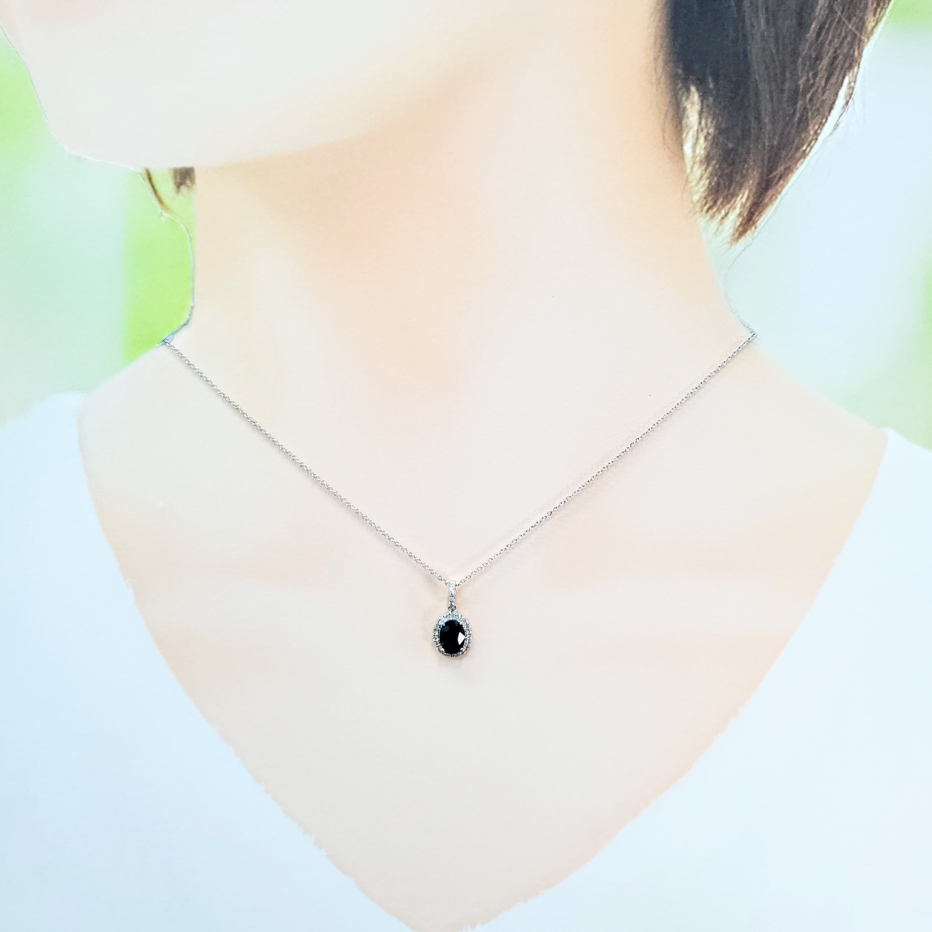 全新18K白金【單粒92份藍寶石】配11份鑽石吊墜