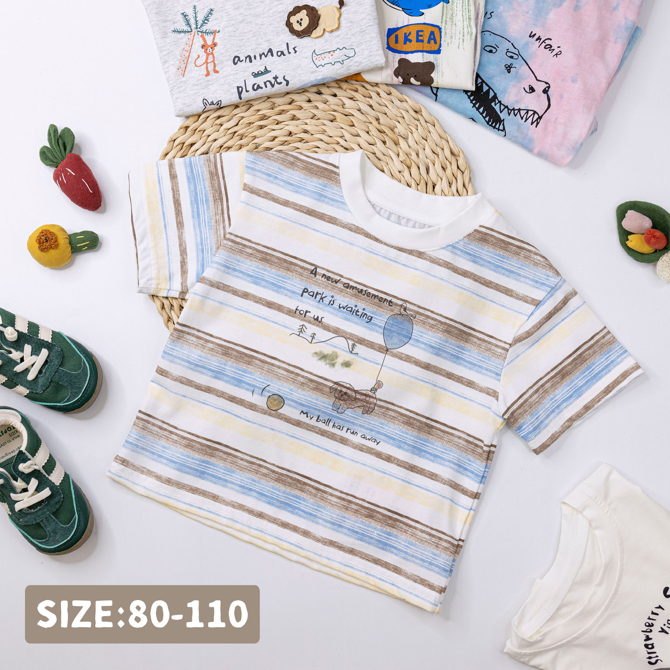 狗狗綁汽球質感圓領上衣/短T (H50490)