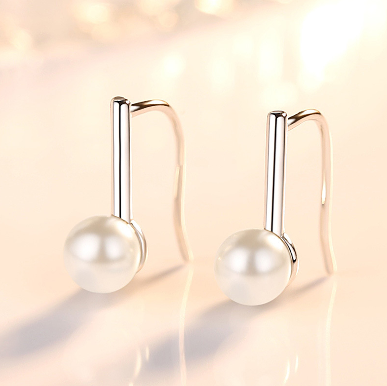 韓國JK 新款飾品時尚鍍銀氣質珠珍網球拍高跟耳墜 耳環 J1004