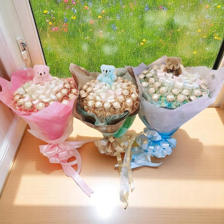 熊熊金莎棉花糖花束,畢業金莎棉花糖分享花束,可抽取式花束,marshmallow-ferreo rocher shared bouquet