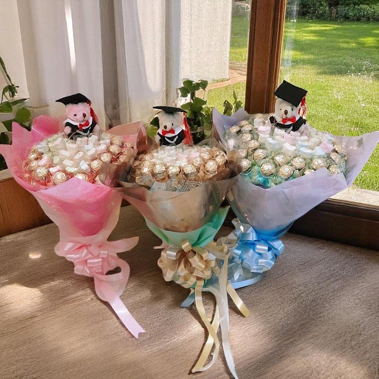 畢業熊金莎棉花糖花束,畢業金莎棉花糖分享花束,可抽取式花束,marshmallow-ferreo rocher shared bouquet