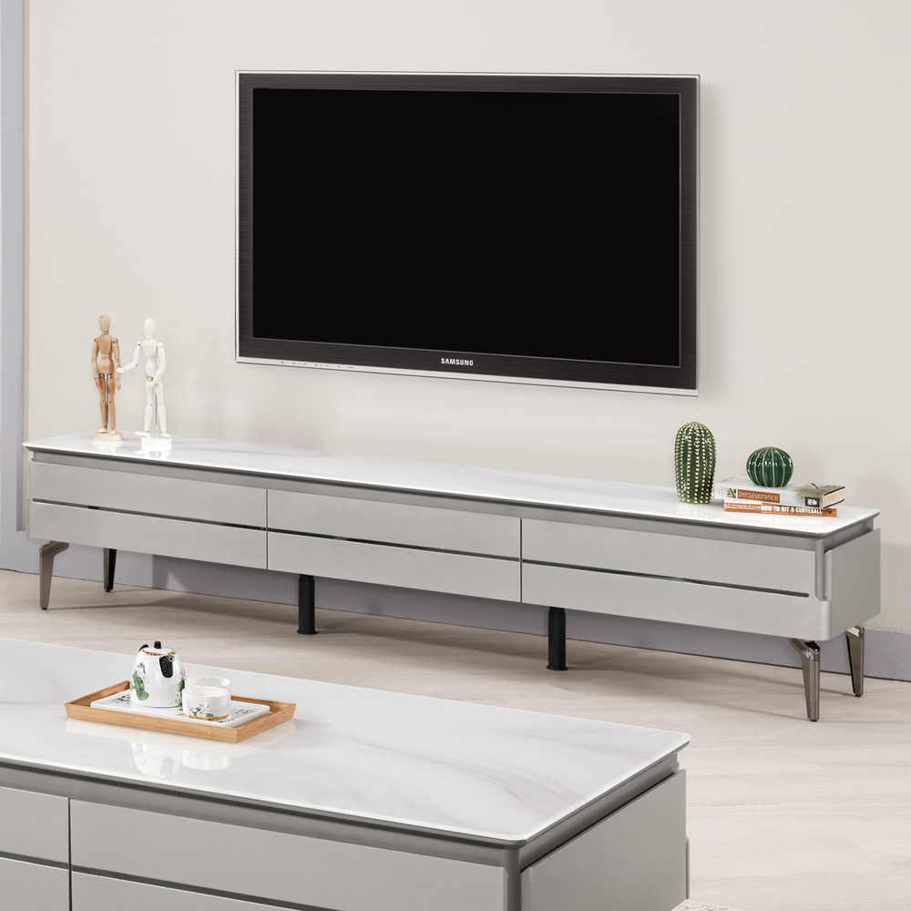 萊菲6.7尺三抽仿石面玻璃電視櫃/長櫃/視聽櫃