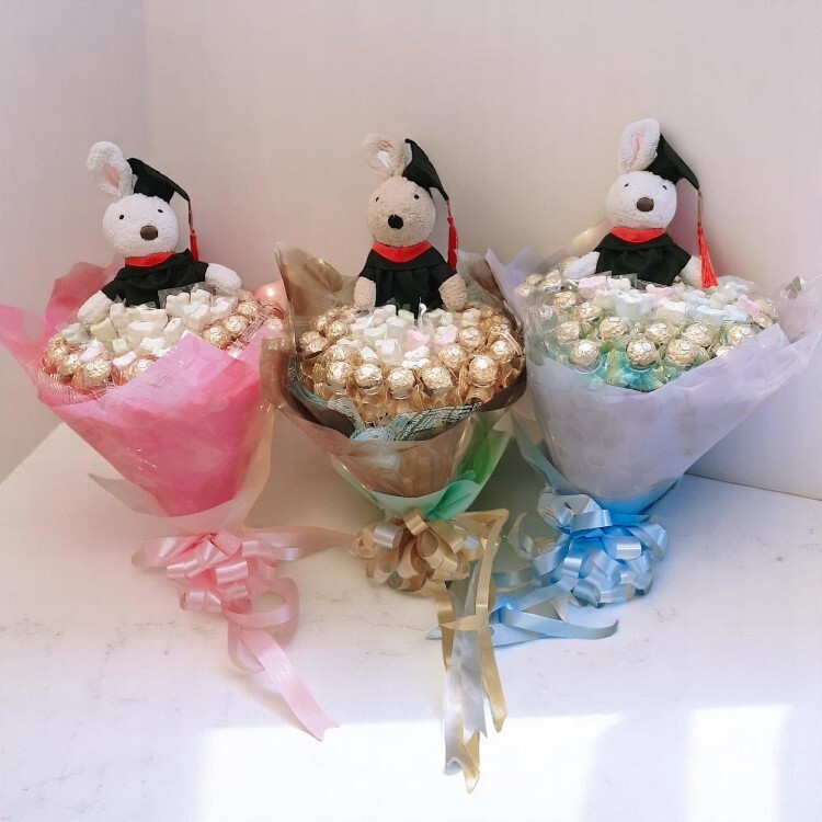 畢業砂糖兔棉花糖金莎花束,可抽取式花束