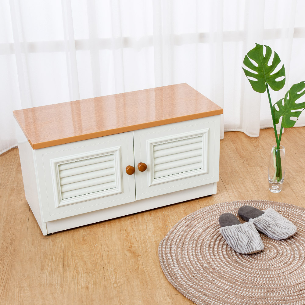 南亞塑鋼-2.7尺二門塑鋼坐式百葉鞋櫃/穿鞋椅