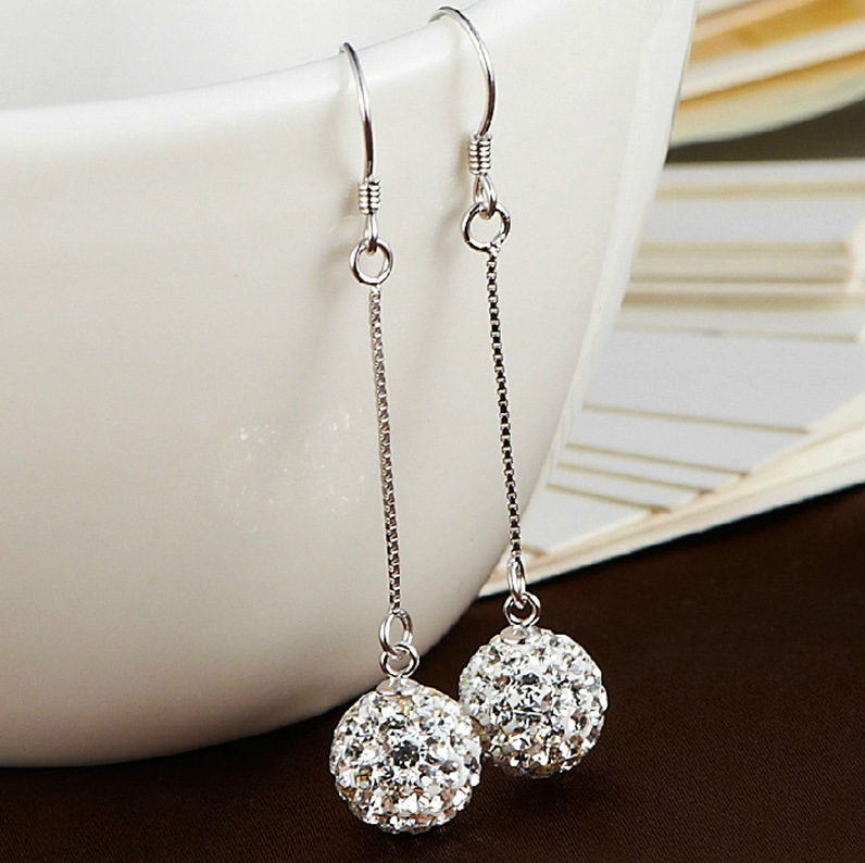 韓國JK 時尚流蘇長款鑲滿水晶鑽球耳墜 耳環 J1013