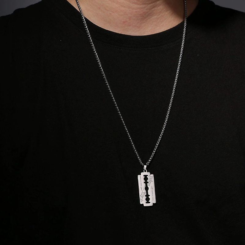 韓國JK 新款刀片項鍊男潮嘻哈龐克情侶長款百搭吊墜配件 J1031