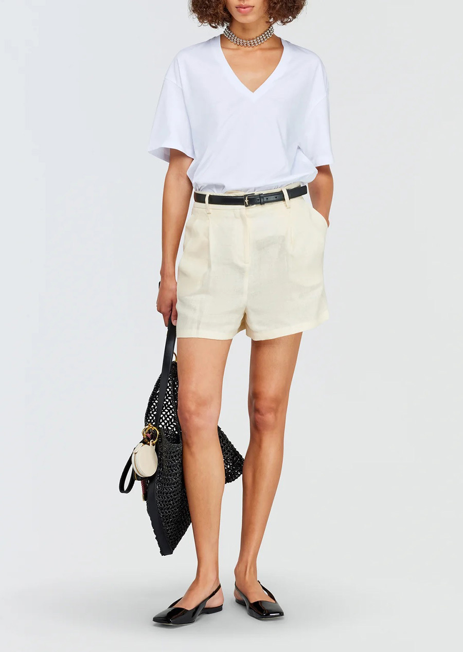 Semicouture V領五分袖棉T(白)