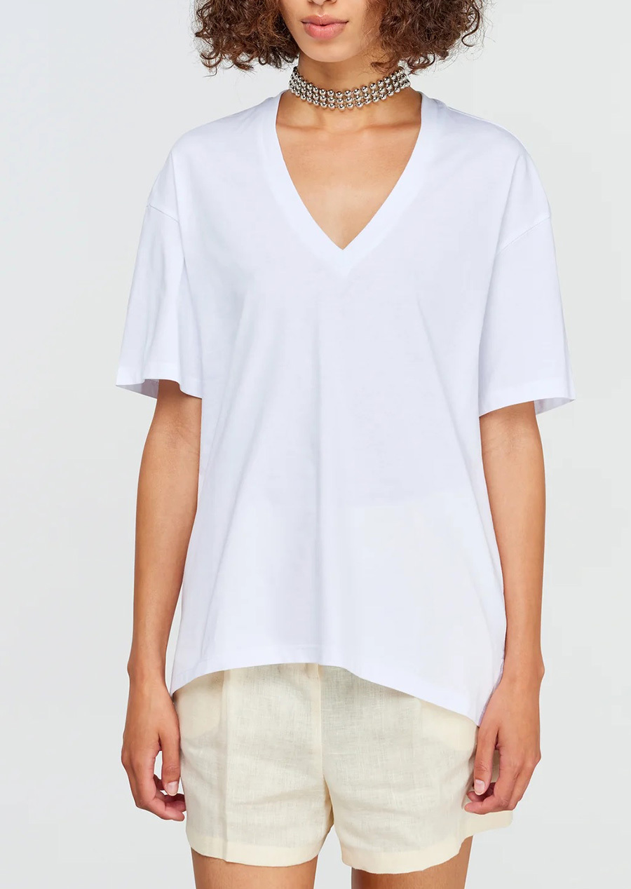 Semicouture V領五分袖棉T(白)