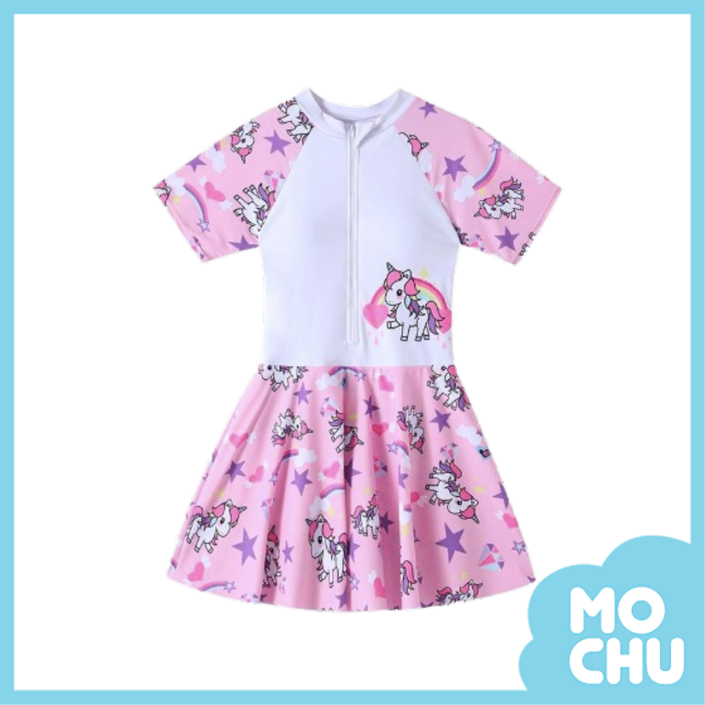 彩虹獨角獸短袖連身泳衣