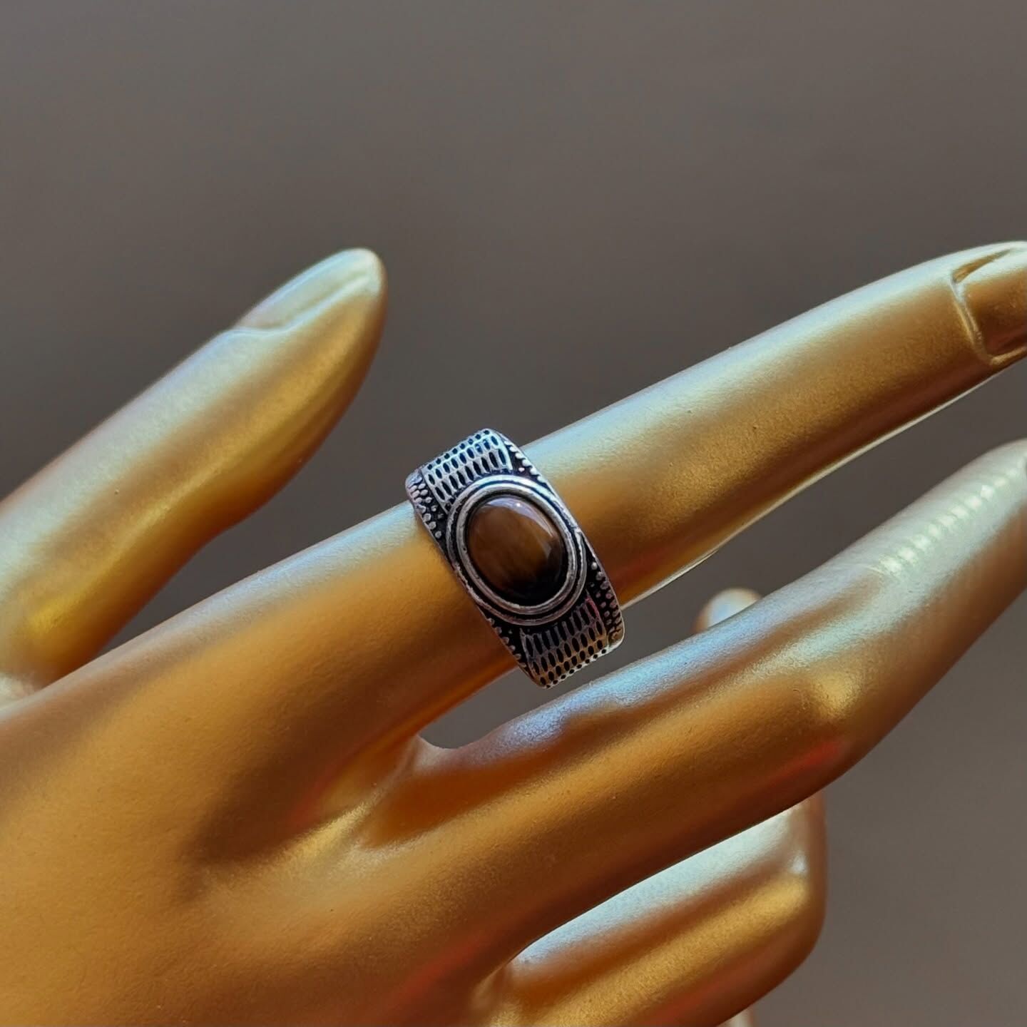 [原石] 黃虎眼石 水晶戒指 男戒