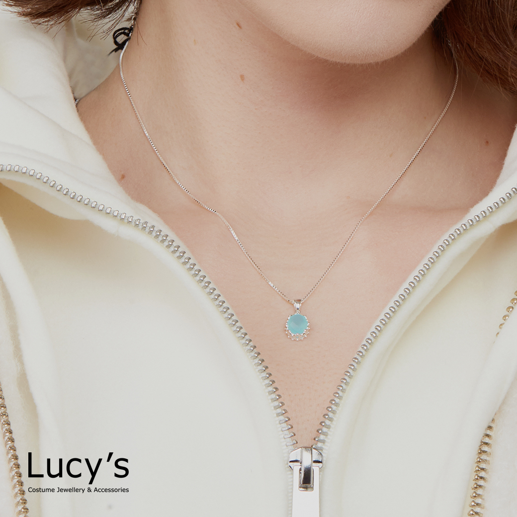 925純銀 稜面藍玉隨 項鍊 (122376)