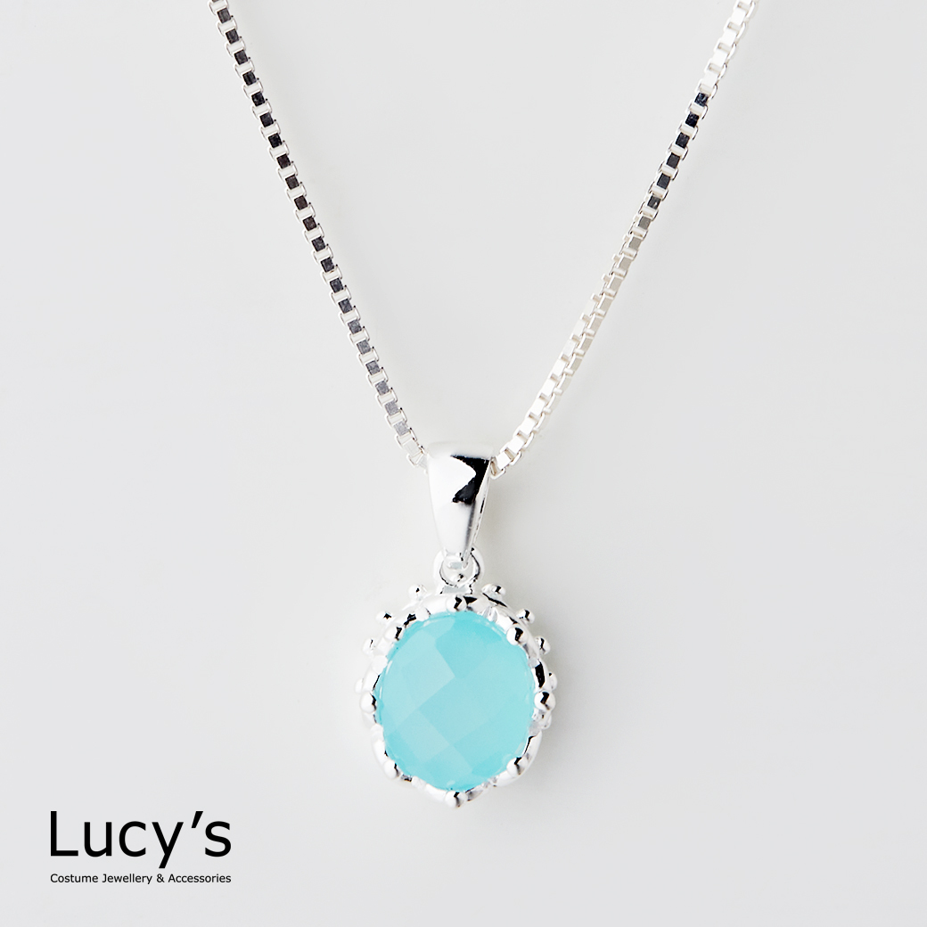 925純銀 稜面藍玉隨 項鍊 (122376)