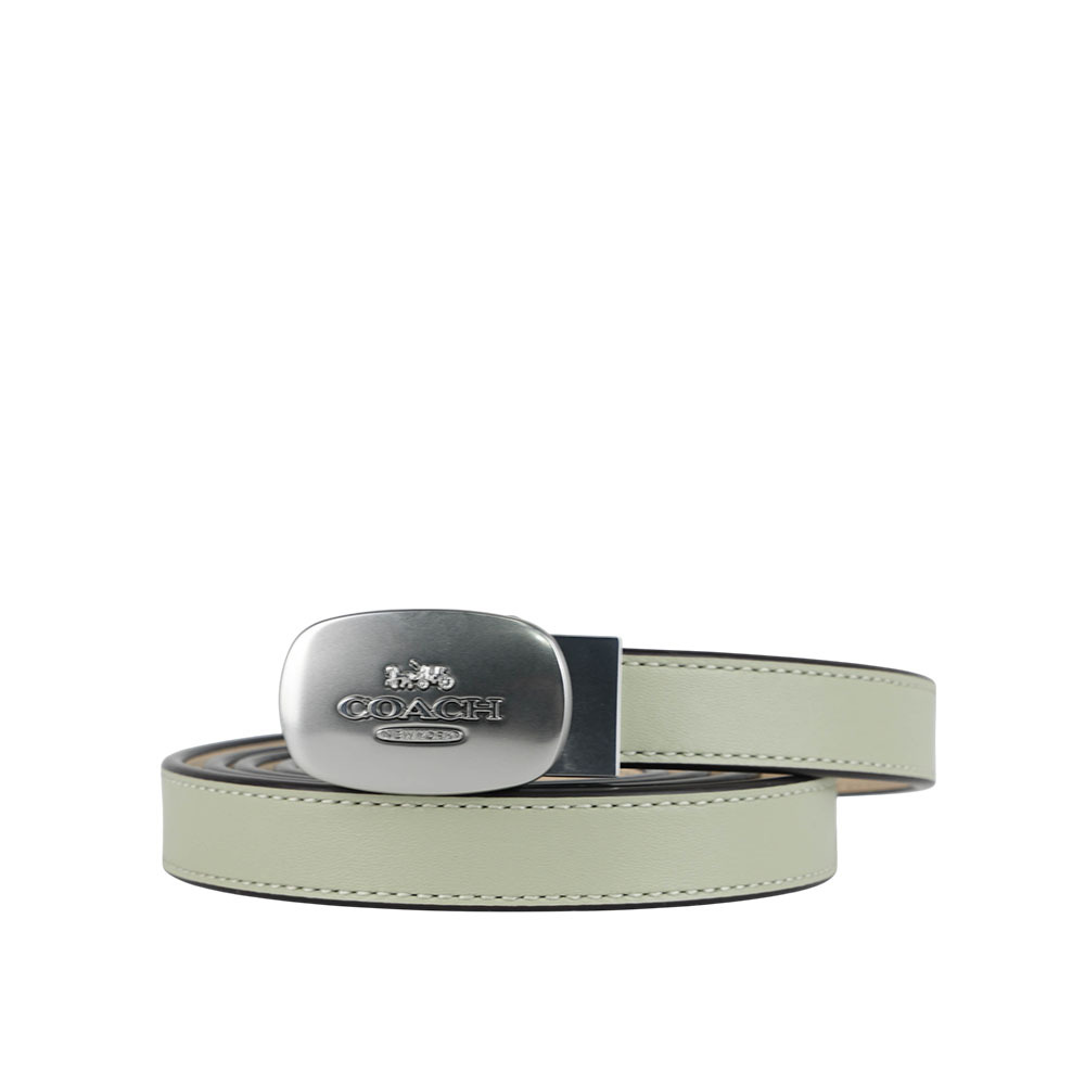 【COACH】Eliza 銀頭橢圓標誌小牛皮寬1.8cm皮帶(淺綠/象牙白)CP366 SVWR7