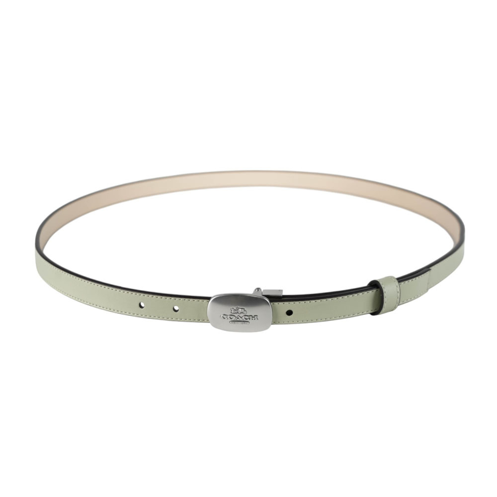 【COACH】Eliza 銀頭橢圓標誌小牛皮寬1.8cm皮帶(淺綠/象牙白)CP366 SVWR7