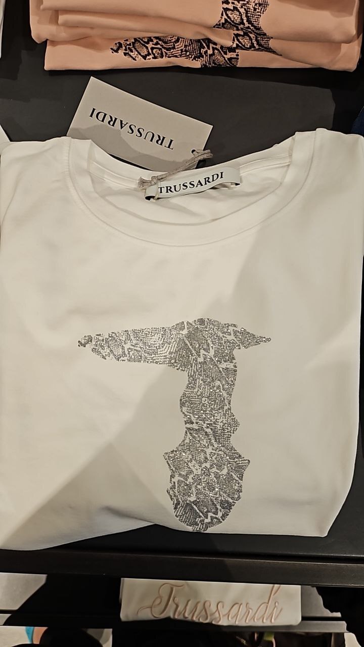 [E] TRUSSARDI WHITE T-SHIRT S/S WITH PRINT, G12360-WHITE (ETR28)