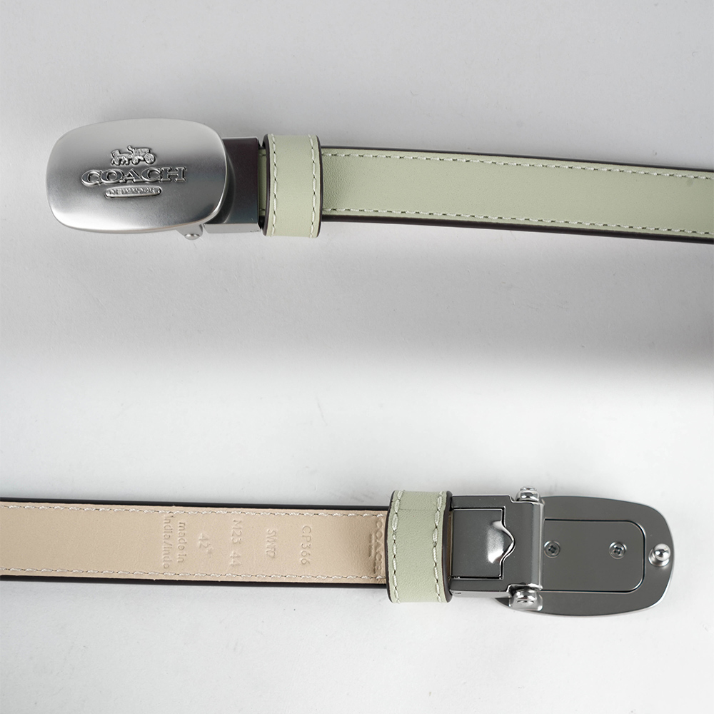 【COACH】Eliza 銀頭橢圓標誌小牛皮寬1.8cm皮帶(淺綠/象牙白)CP366 SVWR7