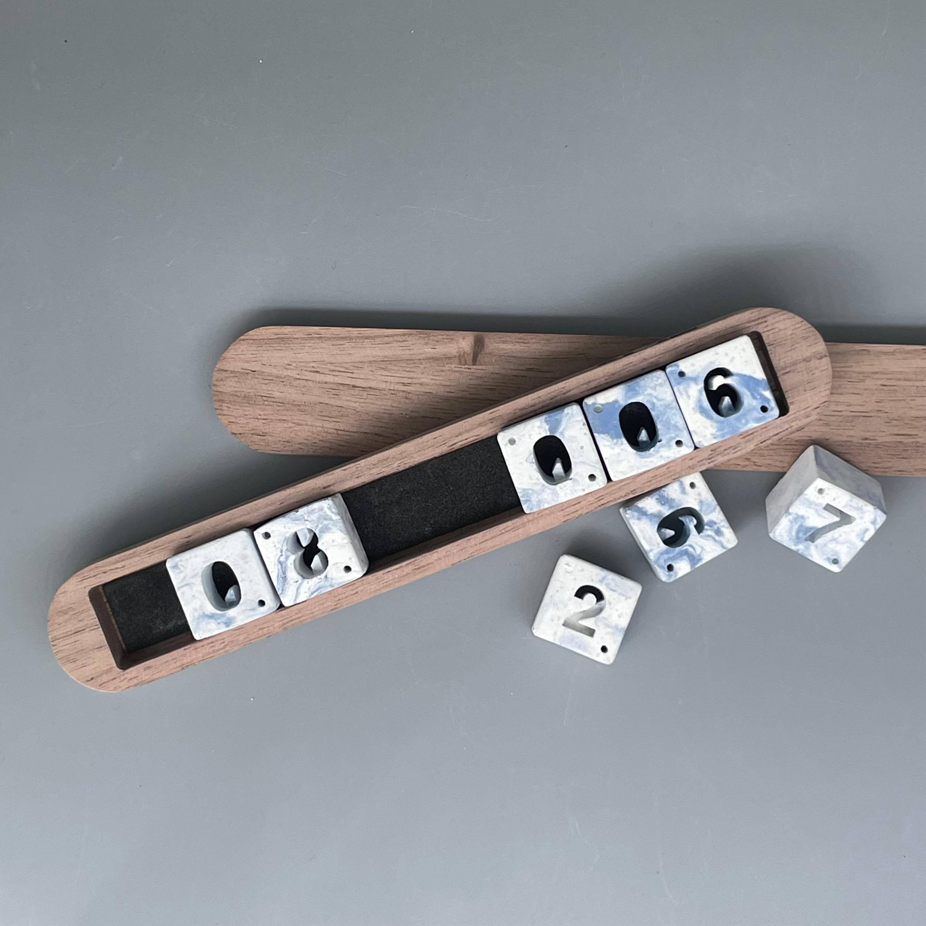 水泥立體數字粒連黑胡桃木盒