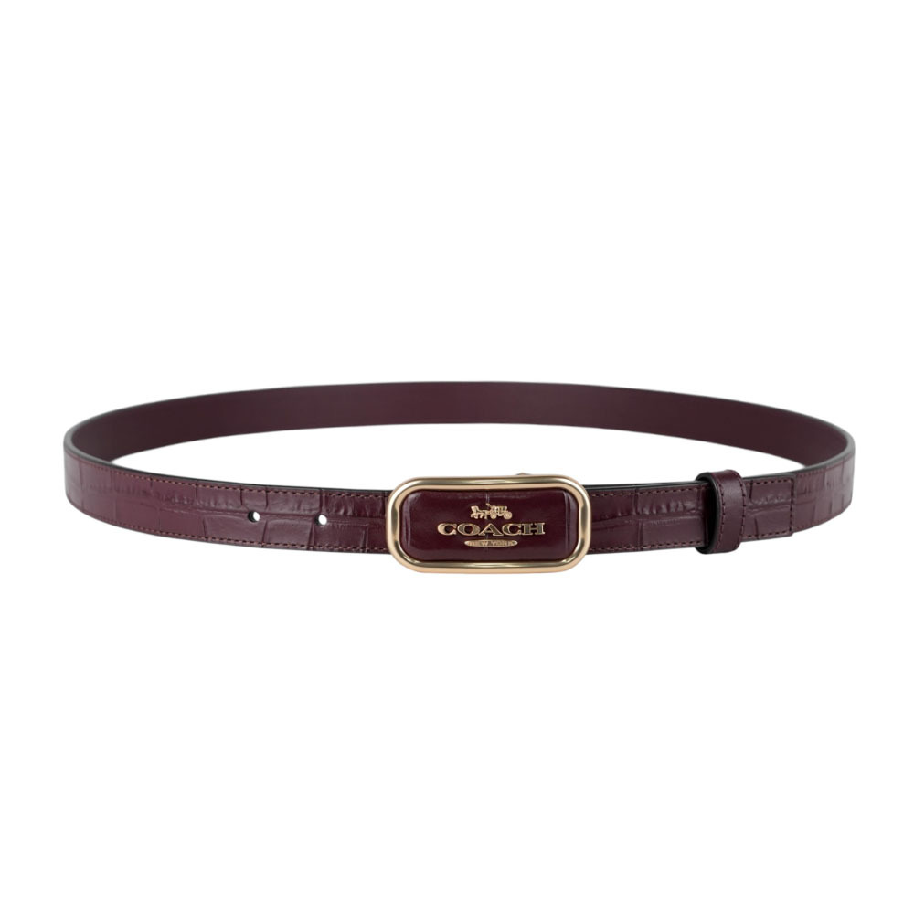 【COACH】Morgan 方形馬車標誌鱷魚紋皮革寬2.5cm皮帶(酒紅色)CR913 IMMER