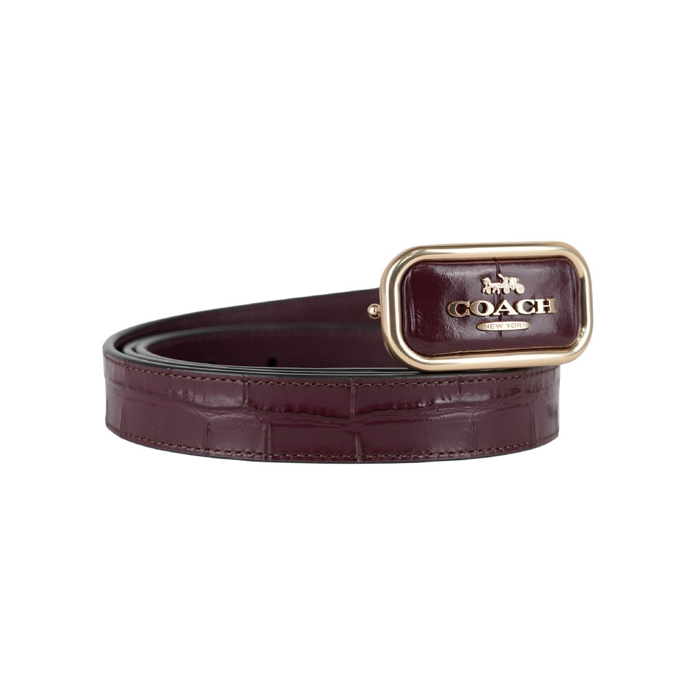 【COACH】Morgan 方形馬車標誌鱷魚紋皮革寬2.5cm皮帶(酒紅色)CR913 IMMER