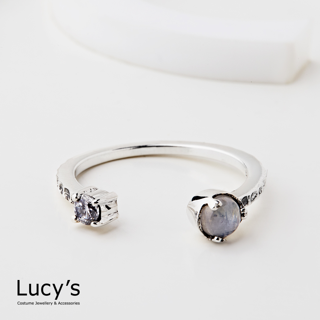 925純銀  鑽與月光 硫化開口戒 (70046)